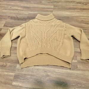 Tan Cropped Turtleneck Sweater